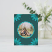 Carte Postale Conception de mandala à feuilles sarcelles sur fon (Debout devant)