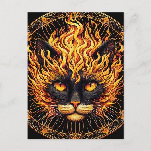 Carte Postale Conception de Mandala de chat de feu mystique (Devant)
