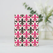 Carte Postale Conception de motif baroque fleur de lis noir rose (Debout devant)