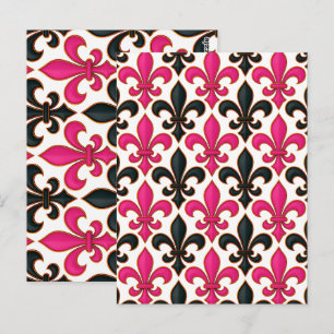 Carte Postale Conception de motif baroque fleur de lis noir rose