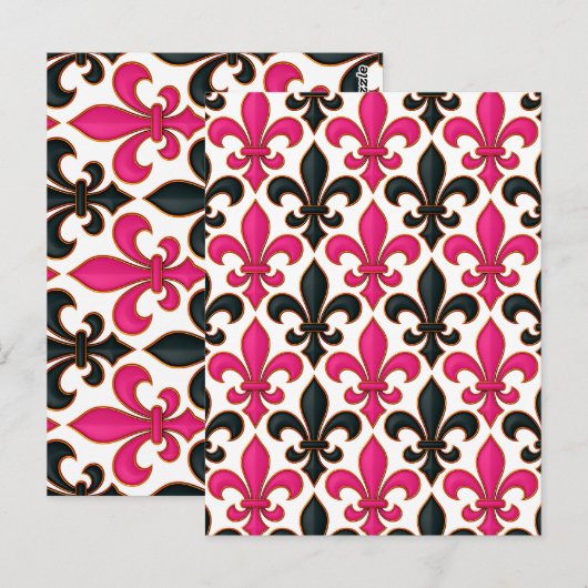 Carte Postale Conception de motif baroque fleur de lis noir rose (Devant / Derrière)