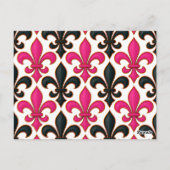 Carte Postale Conception de motif baroque fleur de lis noir rose (Dos)