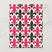 Carte Postale Conception de motif baroque fleur de lis noir rose (Devant)