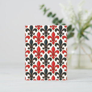Carte Postale Conception de motif baroque fleur de lis noir roug