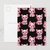 Carte Postale Conception de motif de chiot rose - Noir (Devant / Derrière)