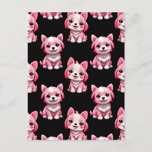 Carte Postale Conception de motif de chiot rose - Noir (Devant)