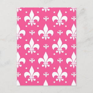 Carte Postale Conception de motif de fleur de lis sur fond rose