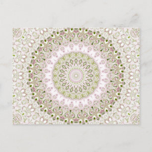 Carte Postale Conception de motif de mandala floral rose et vert