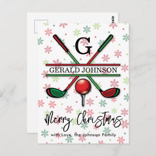 Carte Postale Conception de Noël joyeux monogramme de golf (Devant / Derrière)