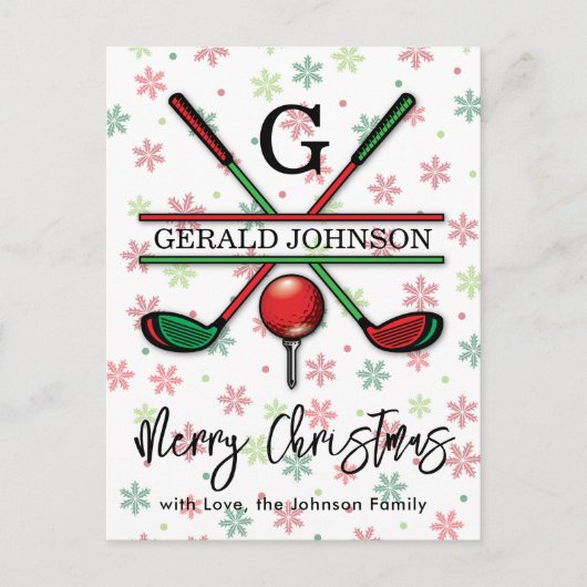 Carte Postale Conception de Noël joyeux monogramme de golf (Devant)