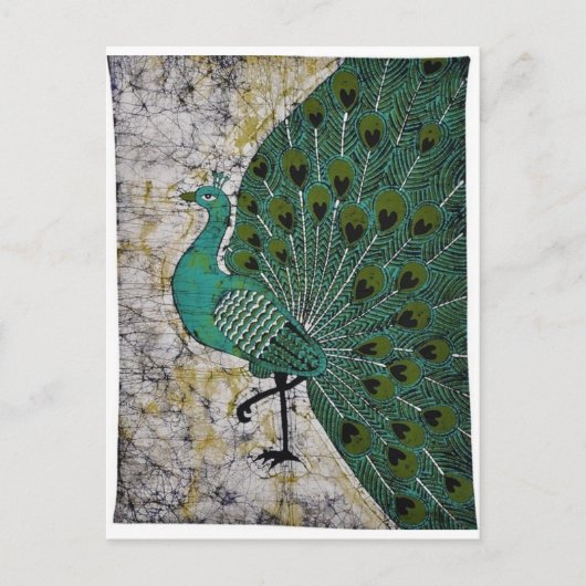 CARTE POSTALE CONCEPTION DE PAON ART BATIK. (Devant)