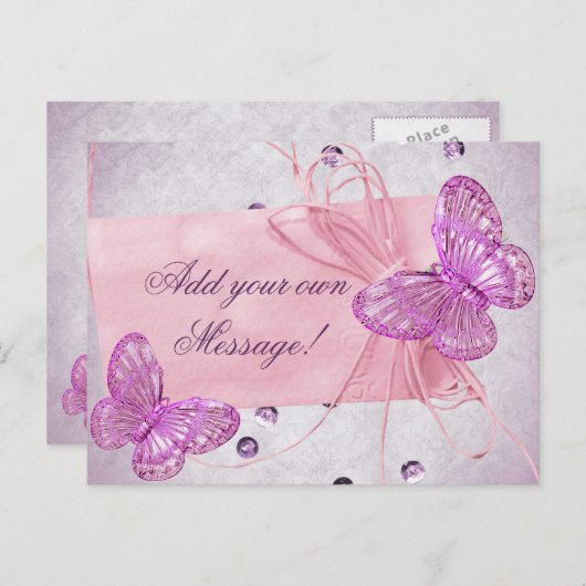 Carte Postale Conception de papillon rose (Devant / Derrière)