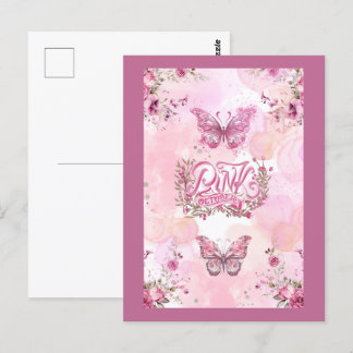 Carte Postale Conception de ruban de fleur de conscience rose d'