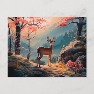 Carte Postale Conception de scène forestière enchantée avec cerf