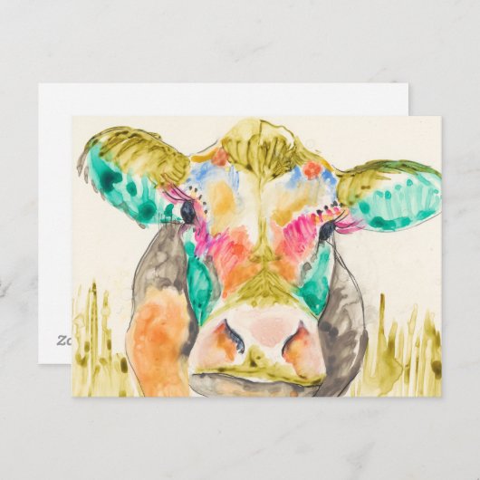 Carte Postale Conception de vache colorée (Devant / Derrière)