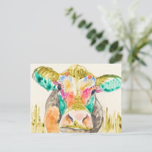 Carte Postale Conception de vache colorée (Debout devant)