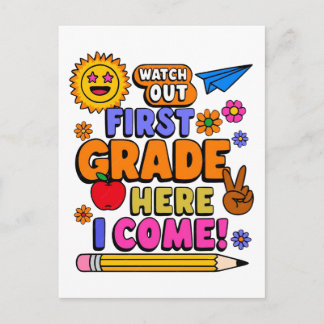 Carte Postale Conception de vecteur de rentrée scolaire de premi