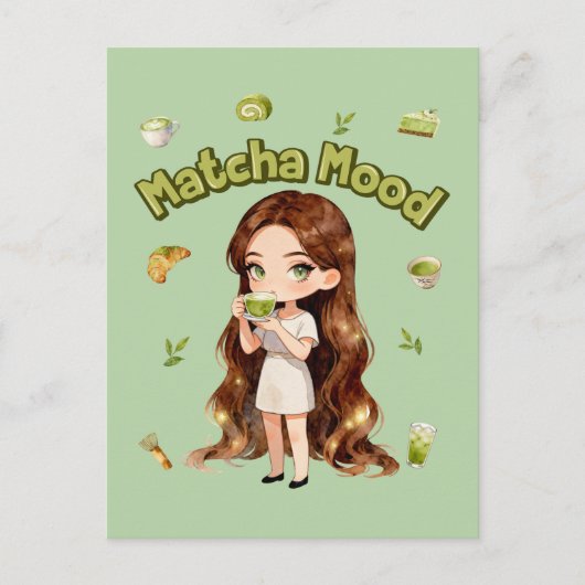 Carte Postale Conception d'esthétique Matcha Mood Vibes de thé v (Devant)