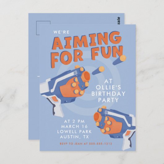 Carte Postale Conception d'invitation de pistolets à fléchettes (Devant / Derrière)