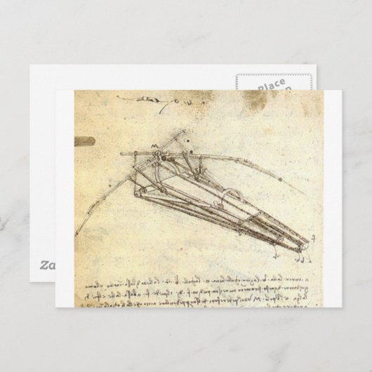 Carte Postale Conception d'une machine volante par Leonardo Da V (Devant / Derrière)