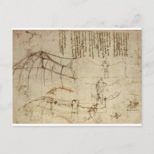 Carte Postale Conception d'une machine volante par Leonardo Da V (Devant)