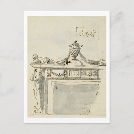 Carte Postale Conception esquissée pour une cheminée (stylo et e (Devant)