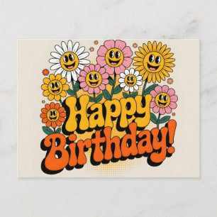 Carte Postale Conception florale rétro groovy joyeux anniversair