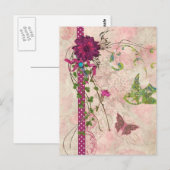 Carte Postale Conception florale rose et verte Bella (Devant / Derrière)