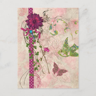 Carte Postale Conception florale rose et verte Bella