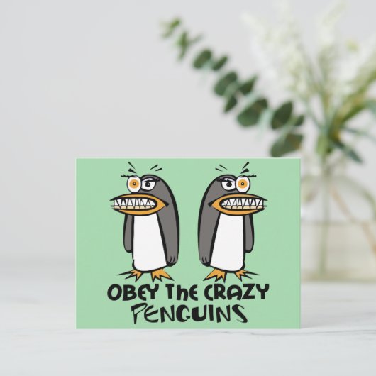 Carte Postale Conception graphique de manchots fous obéissez (Debout devant)