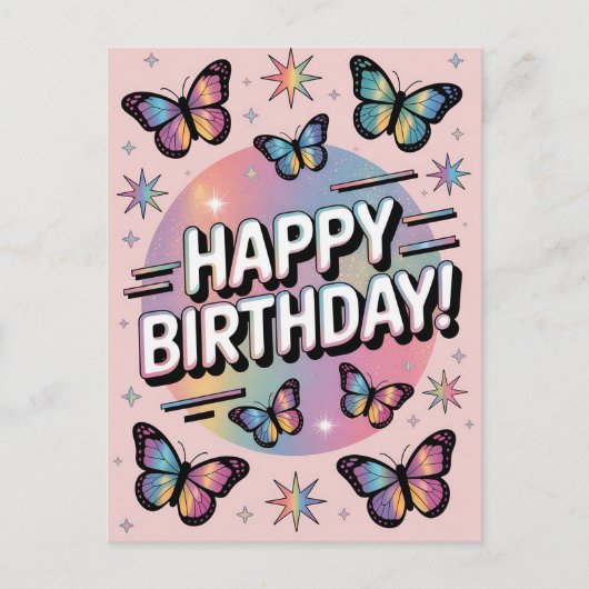 Carte Postale Conception Joyeux Anniversaire avec Papillons Colo (Devant)
