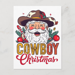 Carte Postale Conception PNG Noël Western Rodeo Santa Cowboy