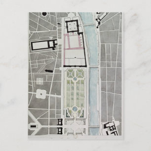 Carte Postale Conception pour joindre les Tuileries au Louvre