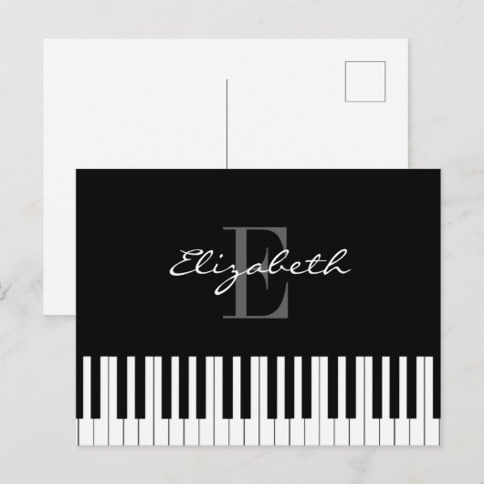 Carte Postale Conception simple de monogramme de piano (Devant / Derrière)