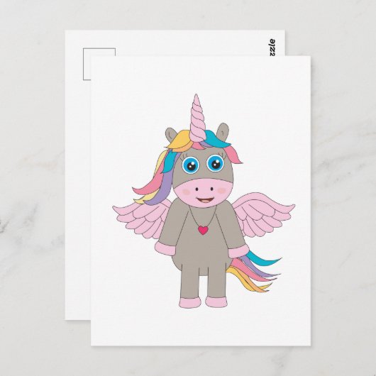 Carte Postale Conception Unicorne Arc-en-ciel mignon (Devant / Derrière)