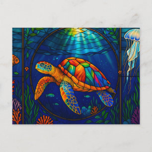 Carte Postale Conception vibrante de tortue marine en verre colo