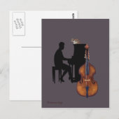 Carte Postale Concert de jazz avec piano, contrebasse et chat (Devant / Derrière)