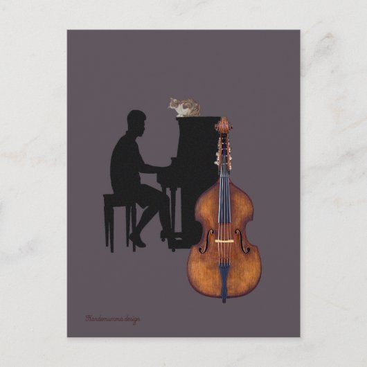 Carte Postale Concert de jazz avec piano, contrebasse et chat (Devant)