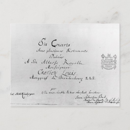 Carte Postale Concertos de Brandebourg, 1721 (Devant)