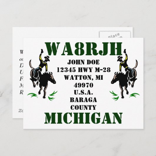 Carte Postale Concevez votre propre QSL HAM Radio Ops Card Bronc (Devant / Derrière)