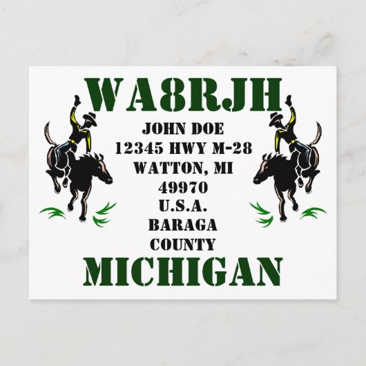 Carte Postale Concevez votre propre QSL HAM Radio Ops Card Bronc (Devant)