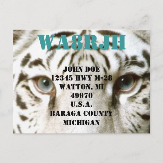 Carte Postale Concevez votre propre QSL HAM Radio Ops Card Tiger (Devant)