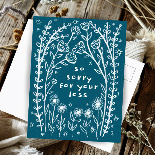Carte Postale CONDOLÉANCES Dessin Doodle Floral Fantaisiste Déso