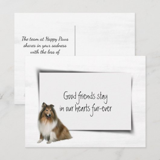 Carte Postale Condoléances pour la perte d'un chien Colley (Devant / Derrière)