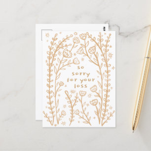 Carte Postale CONDOLENCES Floral Whimsical Sketch Doodle Désolé