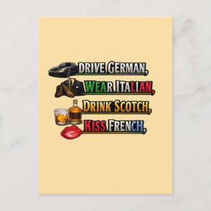 Carte Postale Conduire allemand Porter italien Boire écossais Em