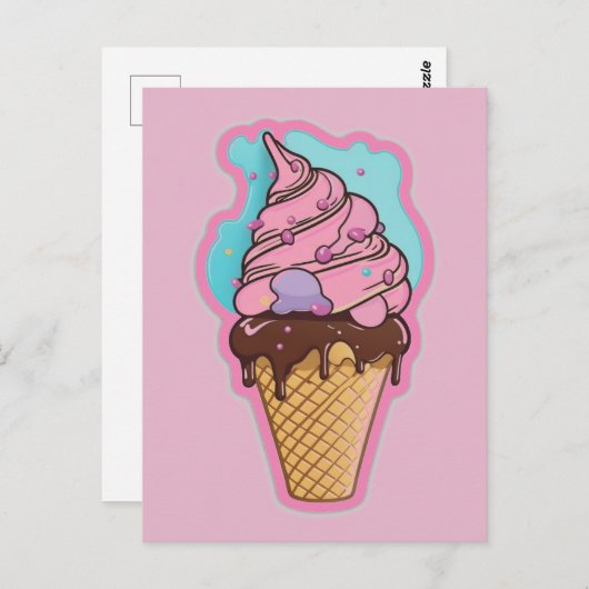Carte Postale Cône crème glacée (Devant / Derrière)