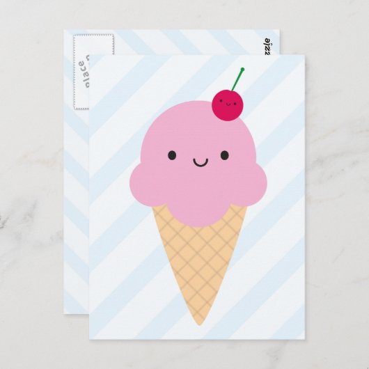 Carte Postale Cone de crème glacée Kawaii (Devant / Derrière)