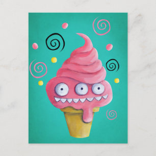 Carte Postale Cône de crème glacée rose Monster