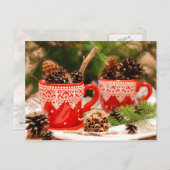 Carte Postale Cônes de pin dans les tasses à café (Devant / Derrière)